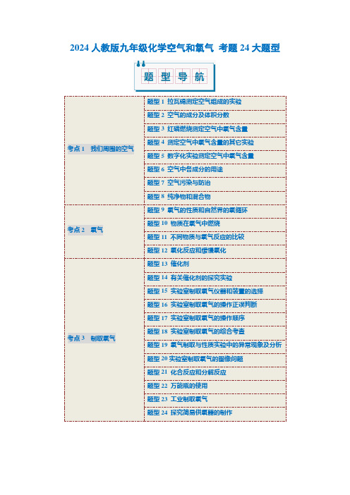 2024人教版九年级化学空气和氧气 考题24大题型(原卷版)