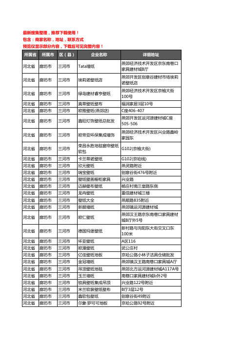 新版河北省廊坊市三河市壁纸企业公司商家户名录单联系方式地址大全53家