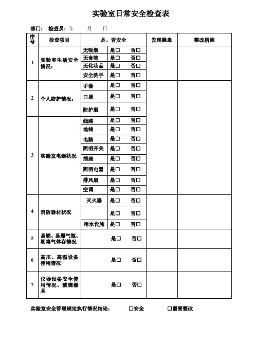 实验室日常安全自查记录表实用文档