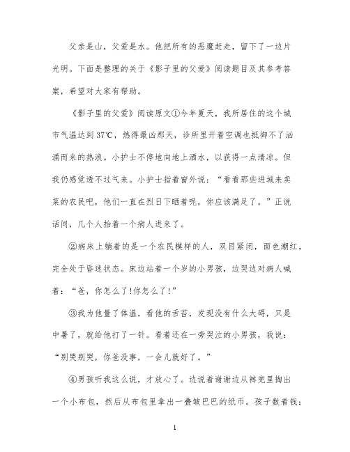 影子里的父爱阅读题答案