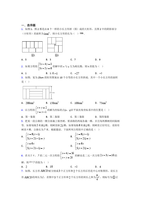 江苏省苏州中学七年级数学下册第八单元《二元一次方程组》经典习题(含答案解析)