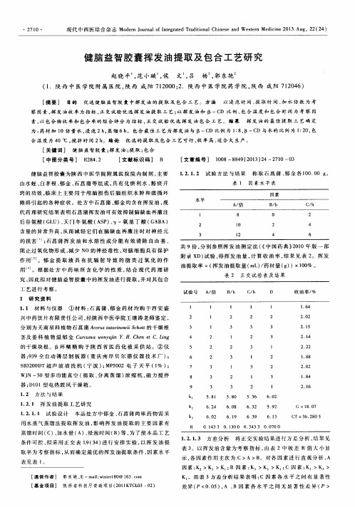 健脑益智胶囊挥发油提取及包合工艺研究