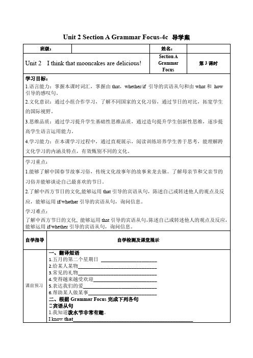 Unit 2 第3课时 (Section A Grammar Focus)(导学案)九年级英语