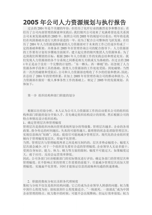 【实例】锦兴公司-2005年公司人力资源规划与执行报告-11页