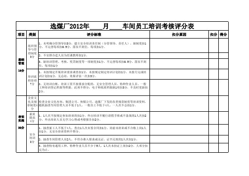 员工培训考核评分表