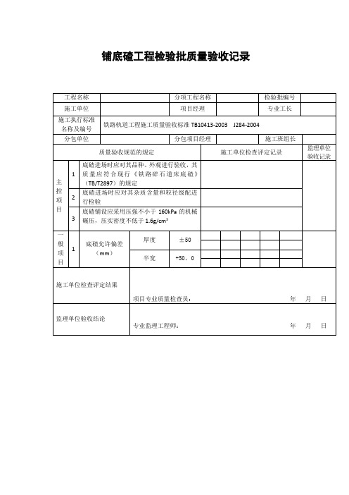 【工程文档】铺底碴工程检验批质量验收记录