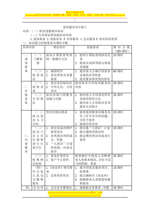 客房服务员中级工培训教学指导方案