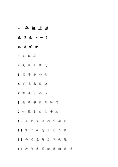 人教版小学语文生字表(A4打印版)