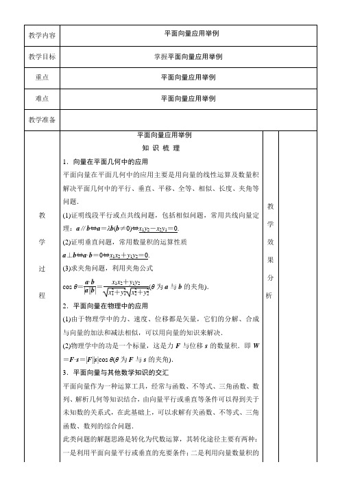 高中 平面向量应用举例 知识点+例题+练习