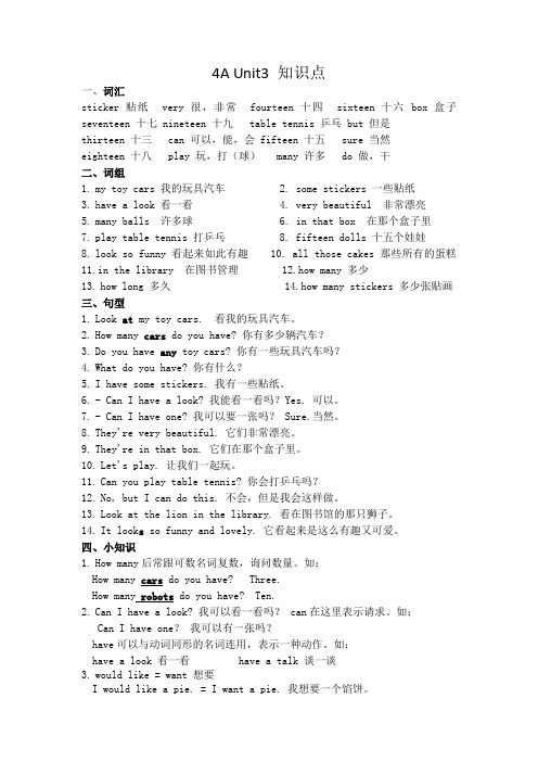 [译林版]4A Unit3 知识点及练习