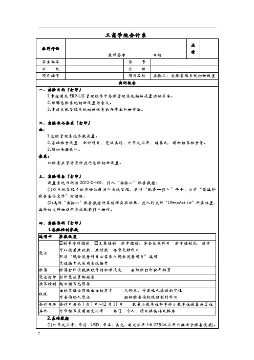 总账管理系统初始设置-实验报告册