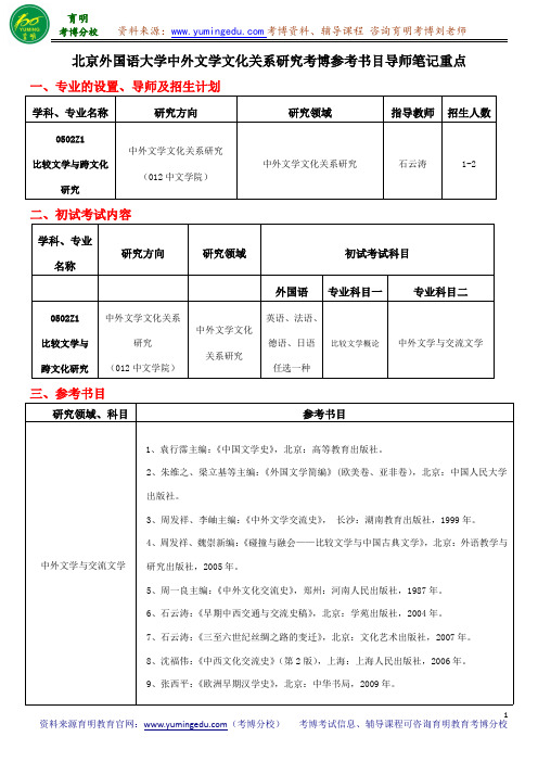 北京外国语大学中外文学文化关系研究考博参考书目导师笔记重点