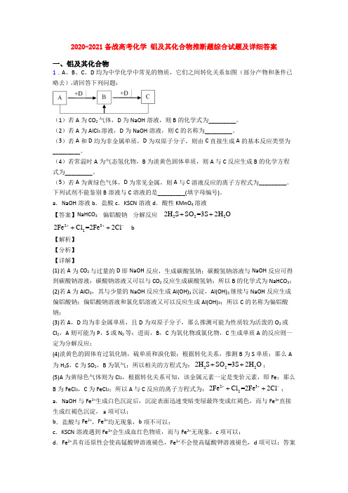 2020-2021备战高考化学 铝及其化合物推断题综合试题及详细答案