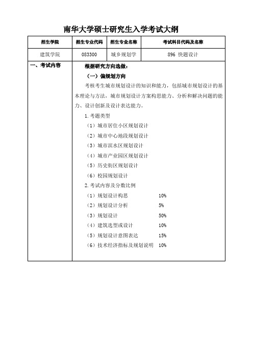 896快题设计考试大纲