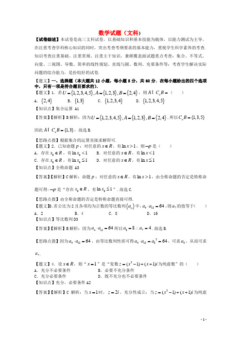 山西大学附中高三数学上学期期中试题 文(含解析)