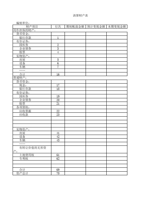 企业清算资产负债表、损益表