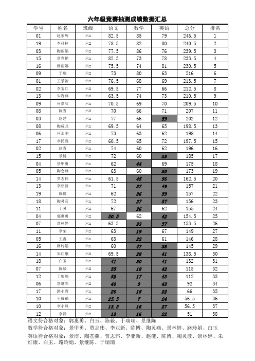 六年级成绩汇总