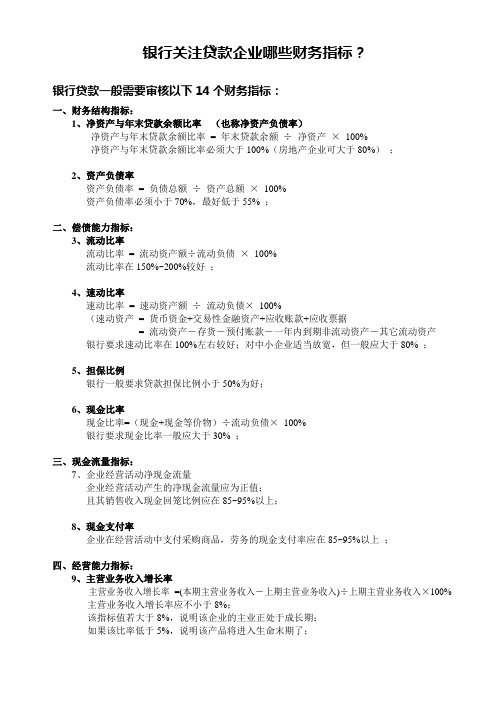 银行关注贷款企业哪些财务指标