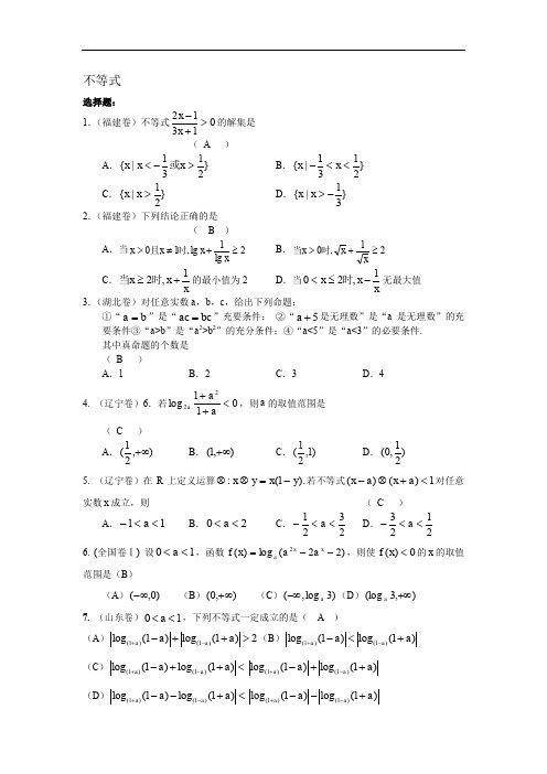 高考全国试题分类解析(不等式)1.doc