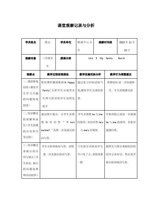 课堂观察记录与分析(小学英语)