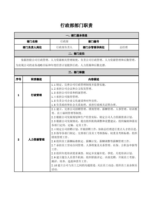 行政部部门职责