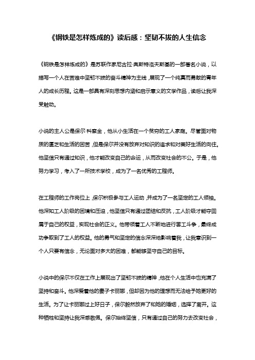 《钢铁是怎样炼成的》读后感：坚韧不拔的人生信念