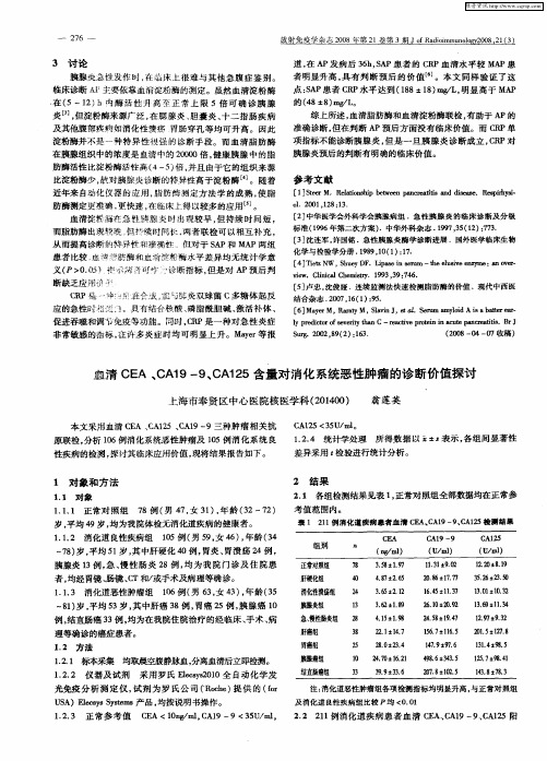 血清CEA、CA19—9、CA125含量对消化系统恶性肿瘤的诊断价值探讨