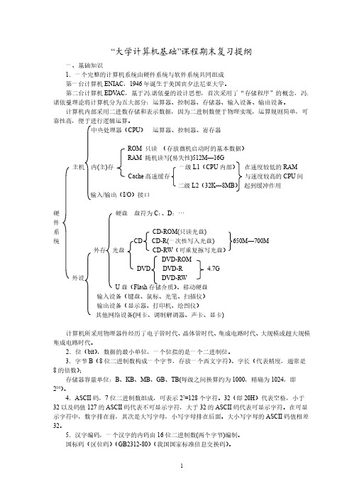 大学计算机基础期末复习提纲(2023年下学期)