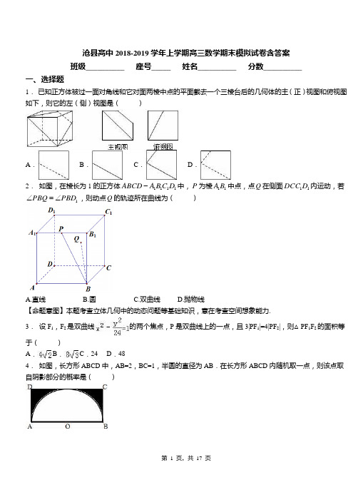 沧县高中2018-2019学年上学期高三数学期末模拟试卷含答案