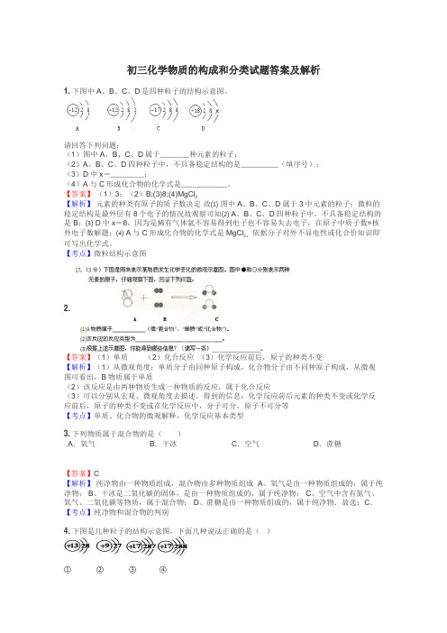 初三化学物质的构成和分类试题答案及解析
