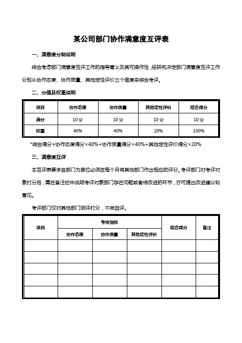 收藏丨互联网公司部门协作满意度互评方案