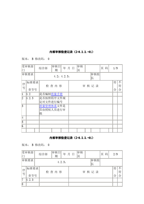 企业内部审核检查记录表(20页)