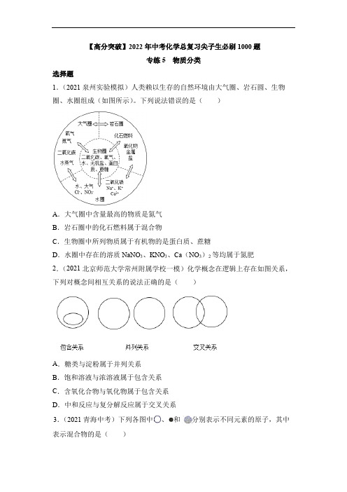 2022中考化学总复习高分突破专练5物质分类