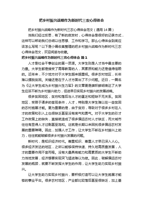 把乡村振兴战略作为新时代三农心得体会范文（通用14篇）