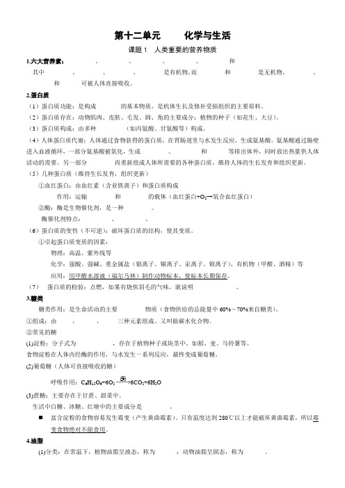 第十二单元     化学与生活复习学案