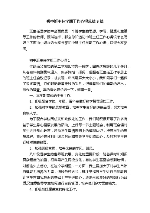 初中班主任学期工作心得总结5篇