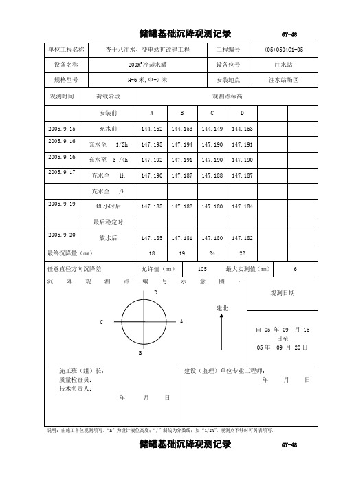 储罐基础沉降观测试验记录