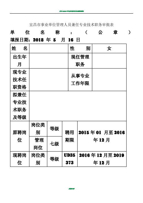 事业单位管理人员兼任专业技术职务审批表