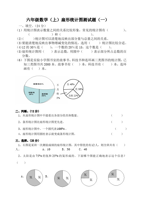 最新人教版六年级上册数学《扇形统计图》测试题(一)