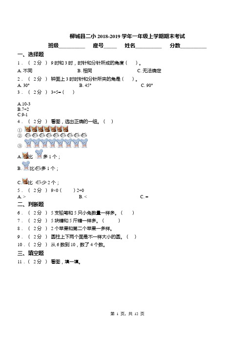 柳城县二小2018-2019学年一年级上学期期末考试