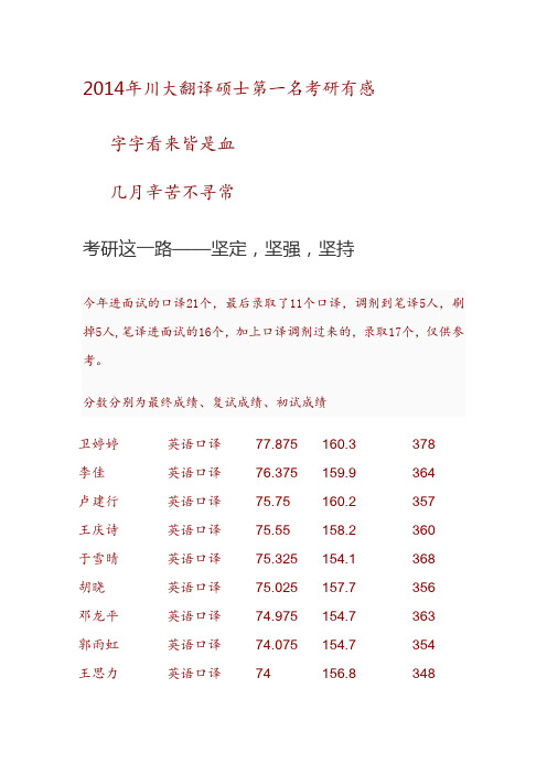 注2014年四川大学翻译硕士考研有感