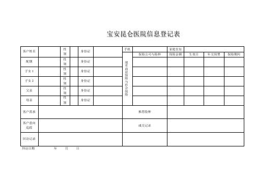 宝安男科医院信息登记表