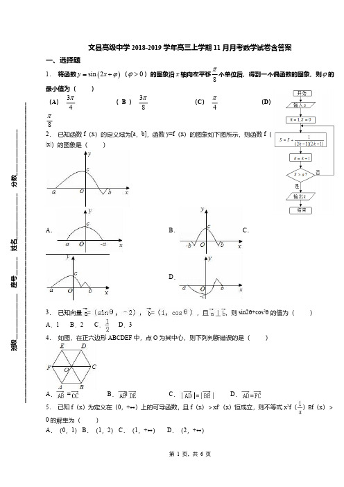 文县高级中学2018-2019学年高三上学期11月月考数学试卷含答案