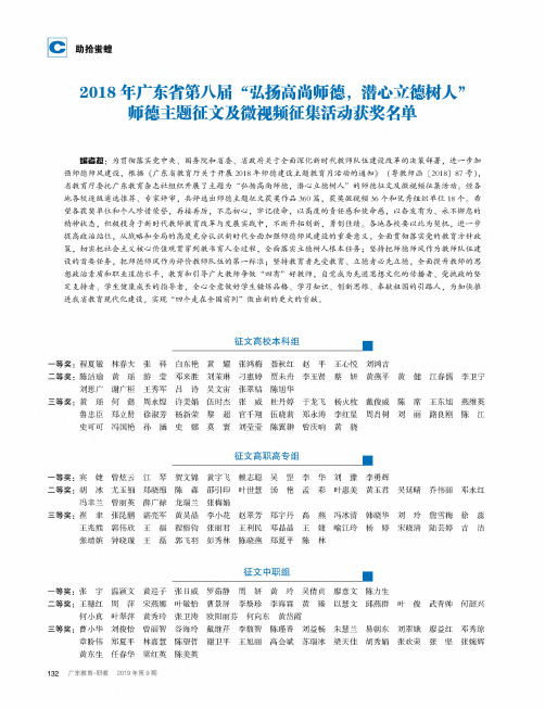 2018年广东省第八届“弘扬高尚师德,潜心立德树人”师德主题征文及