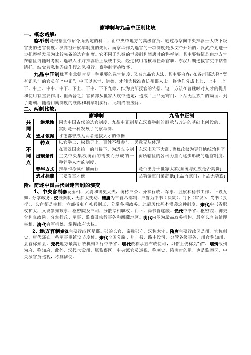 九品中正制和察举制的区别