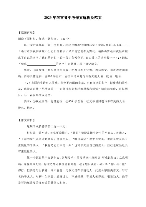 2023年河南省中考作文解析及范文