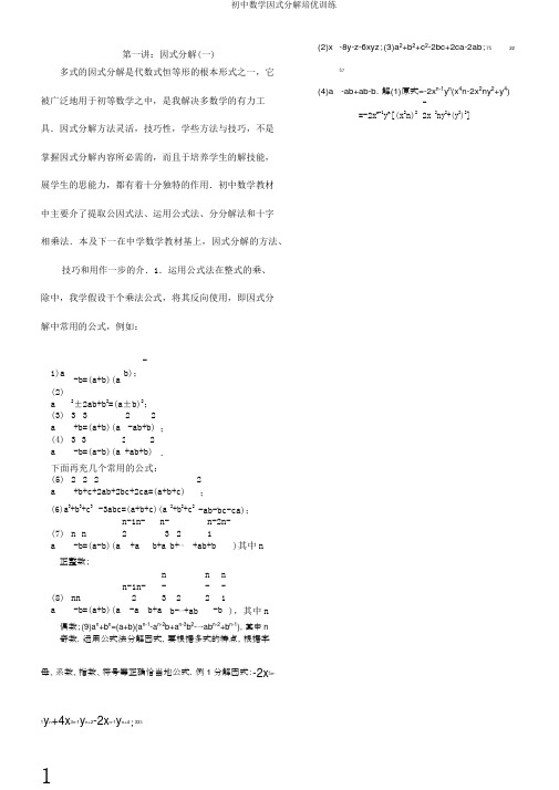 初中数学因式分解培优训练