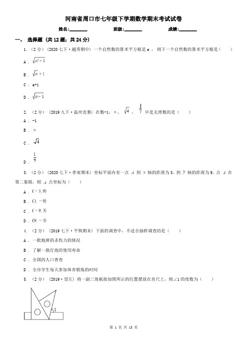 河南省周口市七年级下学期数学期末考试试卷