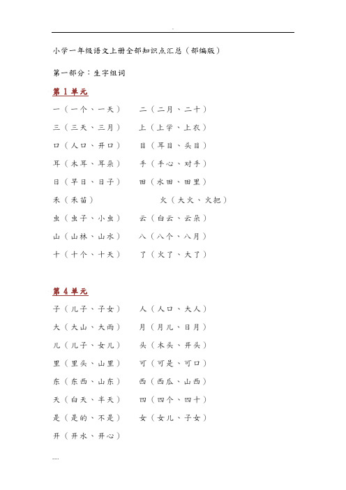 2018年小学一年级语文全部知识点汇总