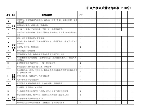 护理交接班质量评价标准